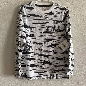 Halloween NEW Boy’s Mummy Black White Long Sleeve Shirt Size XS X-Small 4/5
